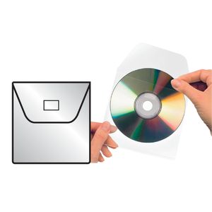 Cd/dvd hoes Djois 127x127mm met klep zelfklevend transparant 10 stuks