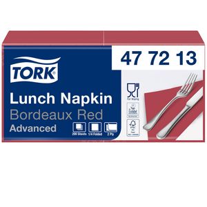 Lunchservet Tork Advanced 1/4 vouw 2-laags 328x325mm 200 vel bordeauxrood 477213