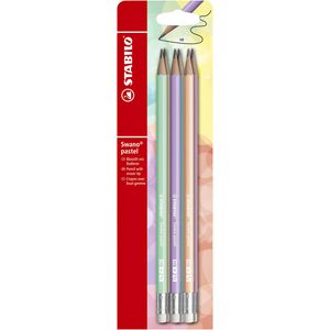 Potlood STABILO Swano grafiet HB met gumtop pastel assorti 6 stuks