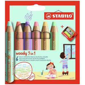 Kleurpotloden STABILO 880 woody slijper pastel assorti 6 stuks