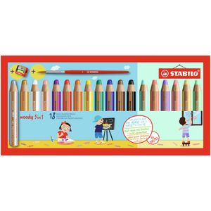 Kleurpotloden STABILO 880 woody 3 in 1 slijper-penseel assorti 18st