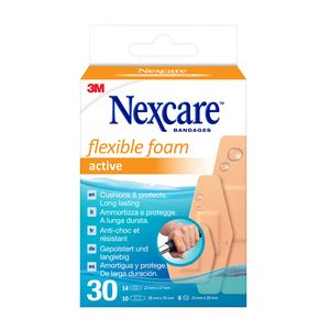 Wondpleister Nexcare active flexible foam waterbestendig 30 stuks assorti