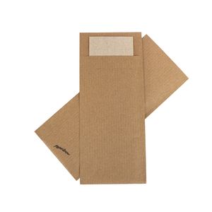 Bestekzakje 8.5cm 19cm kraft met servet creme