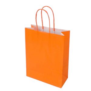 Draagtas papier 22cm x 10cm x 31cm oranje onbedrukt gebleekt kraft 90gr / m2