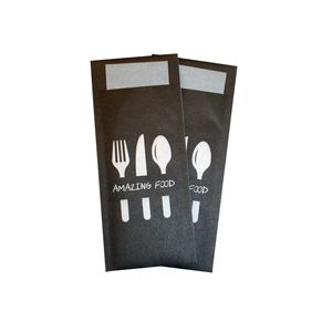 Bestekzakje 9.5cm 19cm zwart/grijs met servet grijs
