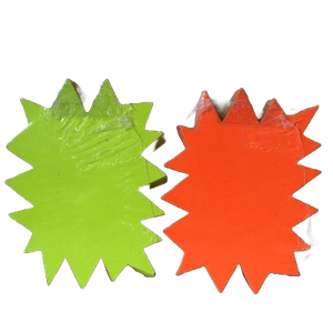 Prijskaart fluor geel en oranje 16cm x 12cm ster