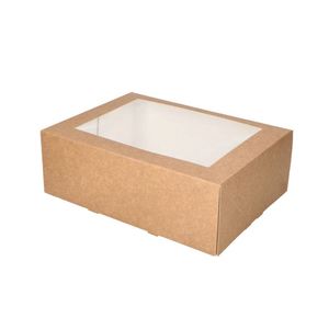 Gebaksdoos met venster 26cm x 20cm x 8cm bruin kraft onbedrukt