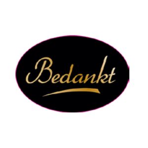 Cadeau etiket ovaal 37x25 mm mat zwart opdruk bedankt goud metallic