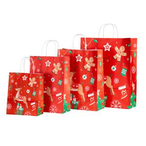 Kerstdraagtas papier 22cm x 10cm x 31cm rood kersthert wit kraft 90gr / m2