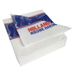 Servet hollandse nieuwe haring 33cm x 33cm wit 1 laag