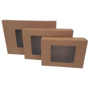 Cateringdoos met venster 46cm x 31cm x 8cm bruin kraft onbedrukt