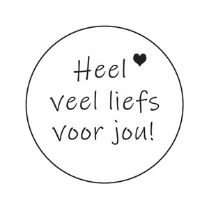Cadeau etiket rond 35 mm glans wit opdruk heel veel liefs voor jou zwart glans