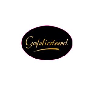 Cadeau etiket ovaal 37x25 mm mat zwart opdruk gefeliciteerd goud metallic