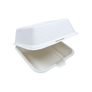 bagasse/suikerriet snackbak Hamburger bak beige 15.5x15.5x7.7 cm