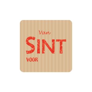 Cadeau etiket vierkant 3x3 cm bruin kraft opdruk van Sint voor glitter rood