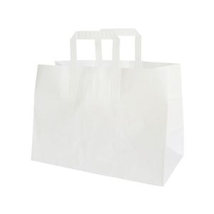 Draagtas papier 32cm x 17cm x 25cm wit onbedrukt gebleekt kraft 70gr / m2