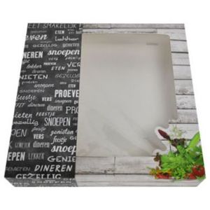 Fonduedoos met venster 28cm x 28cm x 6cm grijs/zwart crystal