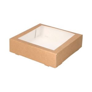Gebaksdoos met venster 19cm x 19cm x 5cm bruin kraft onbedrukt