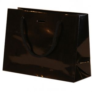 Papieren koordtas 22cm x 8cm x 16cm zwart onbedrukt 170gr / m2