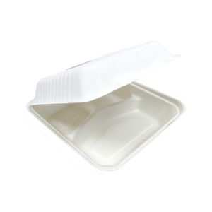 Menubox 22.8cm x 22.8cm x 7.6cm 3vaks wit bagasse/suikerriet