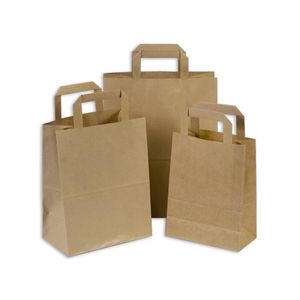 Draagtas papier 22cm x 10cm x 28cm bruin onbedrukt effen bruin 70gr / m2