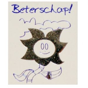 Cadeau etiket rechthoek glans wit opdruk beterschap goud/blauw