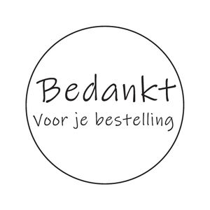 Cadeau etiket rond 35 mm glans wit opdruk bedankt voor je bestelling zwart glans