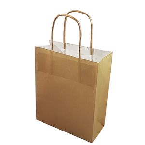 Draagtas papier 18cm x 8cm x 22cm goud onbedrukt gebleekt kraft 70gr / m2