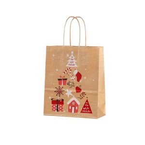 Kerstdraagtas papier 18cm x 8cm x 22cm bruin/rood kerstboom bruin kraft 90gr / m2