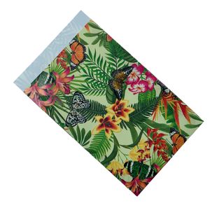 Cadeauzakjes gestreken kraft 12cm x 19cm groen/geel bloemen 80gr / m2