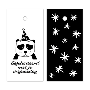 Cadeaulabel karton 8cm x 4cm hartelijk gefeliciteerd wit/zwart