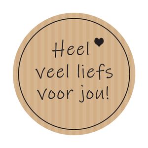 Cadeau etiket rond 35 mm kraft opdruk heel veel liefs voor jou zwart
