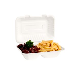 Menubox 24.5cm x 16.25cm x 6.5cm 2vaks beige bagasse/suikerriet