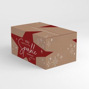 Pakketdoos B 390mm x 290mm x 130mm bruin/rood sparkle kraft