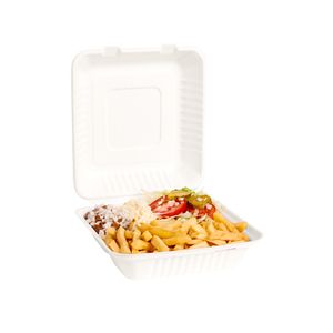 Menubox 22.8cm x 22.8cm x 7.6cm 3vaks wit bagasse/suikerriet